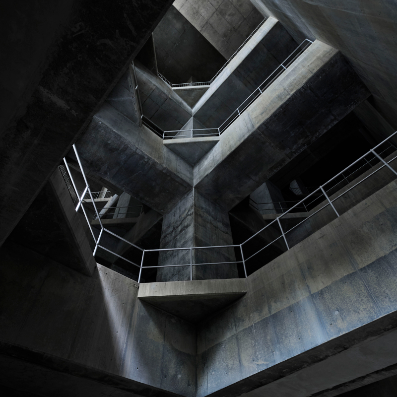 函体（ケーソン）最深部から見上げた様子。内部は4層になっている